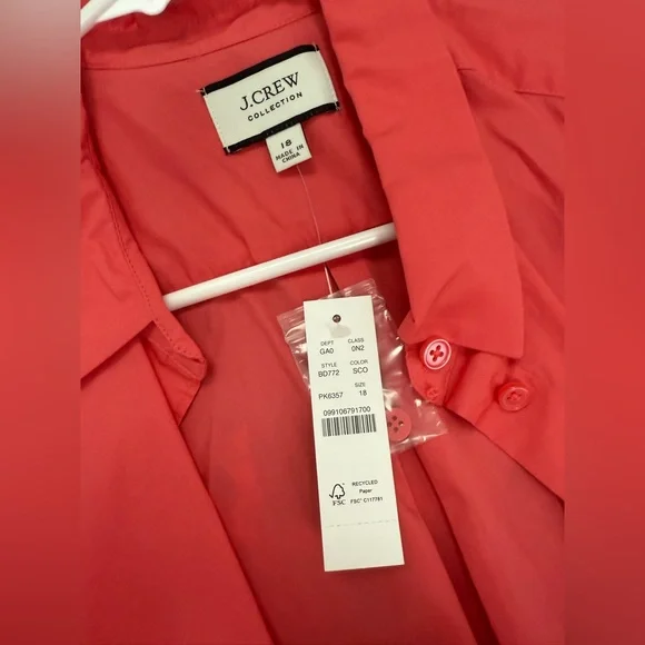 J. Crew Vibrant coral Shirt with Feather Cuffs - Picture 4 of 4